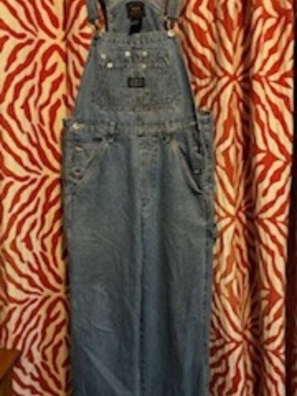 Bib Denim Overalls, front kangaroo pocket, side pockets, adjustable straps.